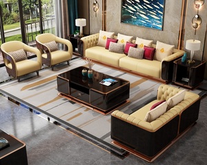 Canapé de salon italien Casa Design contemporain, quatre places, inclinable, convertible, en cuir véritable, avec fonction massage, noir doré - Product Image 3