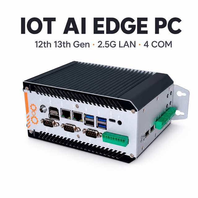 IOT AI Edge Computing PC Box 2 LAN 4 COM 12th 13th Gen Core I5 I7 X86 DIN Rail Fanless Industrial Mini PC
