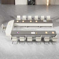 Ensemble de mobilier de bureau : Table de réunion 6 places avec roulettes élégantes, blanche, 12 pieds métalliques, table de conférence