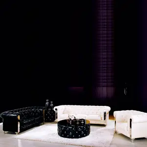 Moderno di lusso francese bianco nero gambe in metallo in pelle divano set mobili soggiorno hotel mobili in metallo set