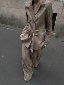 2025 primavera nuova arrivata giacca con collo <span class=keywords><strong>in</strong></span> cotone e <span class=keywords><strong>lino</strong></span> pantaloni larghi a vita alta - Product Image 6