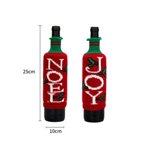 Nuevas Decoraciones Navideñas, Funda de Botella de Vino Tejida en Lana Acrílica a Rayas, Funda para Botella de Vino Tinto o Champán con Letras - Product Image 4