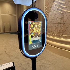 Miroir photomaton 21,5 pouces avec éclairage LED RVB, miroir magique ovale pour selfie avec appareil photo et imprimante, écran tactile - Product Image 1