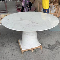 Table à manger ronde en marbre blanc italien de luxe, piédestal en pierre naturelle fait à la main pour hôtel, maison, restaurant