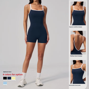 Nuovo Completo Yoga Intero da Donna, Aderente, Traspirante e Leggero, con Scollo Quadrato e Schiena Scoperta, Pantaloncini Inclusi - Product Image 3