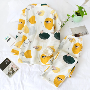 Women's 100% Cotton Pajama Set Elegant Long-Sleeve Two-Piece Sleepwear Waffle Thermal Breastfeeding Pajamas for Summer - Product Image 2