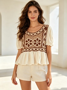 OEM ODM Böhmische Blumen-Stickerei Häkel-Chiffon-Bluse Damen Sommer Sexy Kurzarm-Hemden - Product Image 1