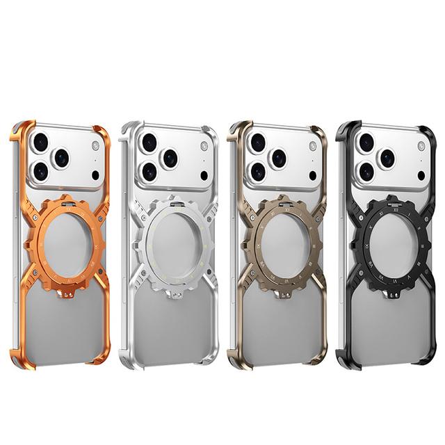 Heat Dissipation Aluminum Magnetic Hollow Bumper Stand Case for iPhone 17 Air 16 Pro 15 14 13 Metal Phone Cases
