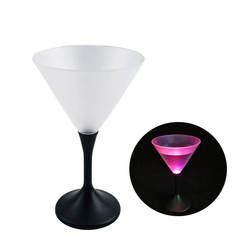 Custom Printing Logo LED Light Up 7 Oz Wholesale Plastic Acrylic Martini Cocktail Glasses With Black Stem