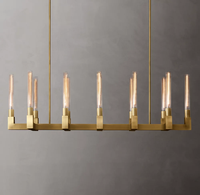 Lustre rectangle linéaire de luxe moderne de 55 pouces en laiton massif pour îlot de cuisine salon salle d'étude