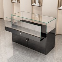 Vitrine de Comptoir Rectangulaire en Verre Personnalisée pour Bijoux, Design Coulissant, Aucun Montage Requis, Options Noir/Blanc pour Événements Culturels