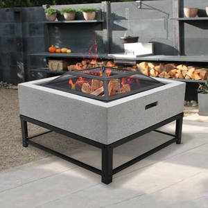 Multifunctional Fire Pit Charcoal <b>Grill</b> With <b>Mesh</b> Lid Outdoor BBQ Heater 76x76x27cm Windproof Rustproof Design - Product Image 2