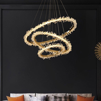 Lustre suspendu rond moderne de luxe en laiton et cuivre pour intérieur, idéal pour projets d'usine, avec cristaux