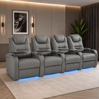 Canapé 4 places moderne inclinable électriquement avec mémoire de forme, en cuir véritable, structure en bois, extensible, pour salon ou home cinéma, gris