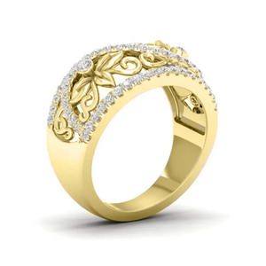 Anillo de Diamantes de Oro Amarillo para Mujer Q589 con Diamantes Naturales de Corte Brillante Redondo, Anillo de Bodas, Color G - Product Image 2
