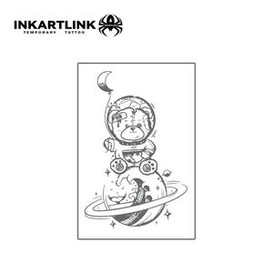 <span class=keywords><strong>Tatuaggio</strong></span> Semipermanente Impermeabile di Alta Qualità con Design Personalizzato di <span class=keywords><strong>Orso</strong></span> Astronauta e Pianeta, Succo di Frutta Naturale - Product Image 3