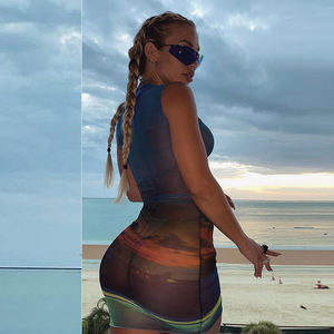 Maglia prospettiva abito lungo per le donne stampato attraverso vedere Mini abito senza maniche Sexy fasciatura tubino formale Vestidos - Product Image 3