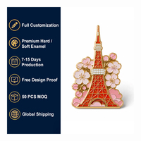 Broche personnalisée en émail dur Tour de Tokyo Japon, plaquée or, badge de revers, MOQ 50 pièces pour souvenir de ville