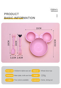 Ensemble de 3 assiettes pour bébé en forme de <span class=keywords><strong>Minnie</strong></span> Mouse, ensemble d'assiettes à dîner pour enfants en bambou avec fourchette et cuillère - Product Image 3