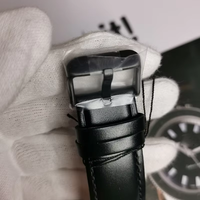 Montre mécanique automatique pour hommes, lunette noire et dorée, double date, bracelet en cuir, mode décontractée, montre-bracelet pour hommes