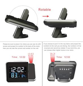 Horloge de bureau numérique électronique radiocommandée <span class=keywords><strong>avec</strong></span> <span class=keywords><strong>projection</strong></span>, 180° de rotation, télécommande sans fil, capteur, affichage de la température et rétroéclairage - Product Image 5