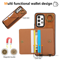 Étui de téléphone pour Samsung Galaxy A72 avec porte-cartes et support, surface lisse en cuir synthétique de luxe effet cire d'huile, compatible A52 A16 A06 A05 A15 A23