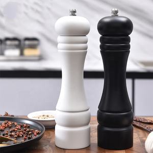 Moulin à sel et à poivre en bois noir blanc de cuisine de haute qualité moulin à poivre à manivelle - Product Image 3