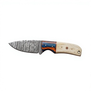 Cuchillo de acampada de hoja fija Drop Point de acero de Damasco con mango de madera Pakka azul de 20 cm, cuchillo de supervivencia para exteriores DIY - Product Image 1