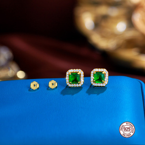Bông tai hình vuông màu xanh lá cây mạ vàng bằng bạc 925 Sterling thanh lịch Đa năng cho ngày kỷ niệm Ngày lễ Ngày của Mẹ - Product Image 6
