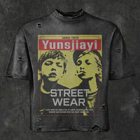 T-shirt da uomo oversize in cotone 100% da 400g, vestibilità regolare, lavaggio acido vintage, stampa digitale, stile hip hop, personalizzabile all'ingrosso