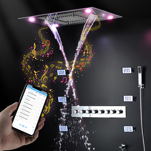 Bathroom Bluetooth Music Shower Set Ceiling LED Rainfall Waterfall Shower Head System Thermostatic Mixer Faucet Massage <strong>Body</strong> Jet - Product Image 1