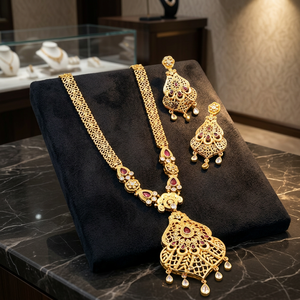 Wholesale 14K 18K 24K Micro Gold Fashion <b>Long</b> <b>Necklaces</b>, Traditional <b>Long</b> Jewelry Set, Micro Gold Floral Design <b>Long</b> Jewelry Set - Product Image 3