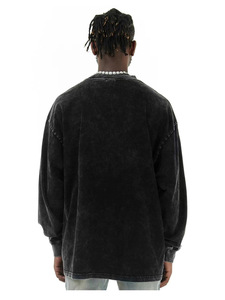 Personalizado otoño e invierno nuevo estilo hip hop americano para hacer viejo vintage manga larga Camiseta cuello redondo de los hombres camisa base - Product Image 6