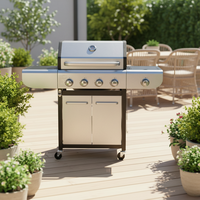 Gril à gaz 4 + 1 brûleurs de haute qualité en usine, portable, chariot à barbecue en acier inoxydable avec table d'appoint