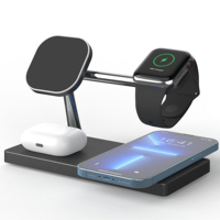 Support de chargeur magnétique sans fil rapide 15W pour chevet avec veilleuse LED, horloge numérique et port Type-C pour téléphone portable et bureau