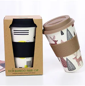 创意定制礼品竹纤维咖啡杯时尚简约办公室带隔热罩带硅胶盖杯