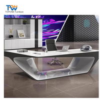En bois brillant L forme Smart Home Style nordique rose et blanc couleur moderne exécutif PDG ordinateur bureau complet