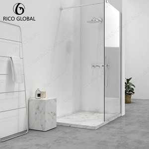Receveur de douche rectangulaire en marbre avec drain linéaire central, design minimaliste pour installation au sol de la salle de bain - Product Image 2