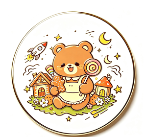 <b>Cute</b> <b>Bear</b> Enamel Coin Pin Round Metal Craft Embroidery Floss Patch for Bag Backpack Gift - Product Image 4
