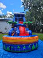 Toboggan aquatique tropical en plein air Palmier Toboggan aquatique pour enfants et adultes Toboggan aquatique gonflable avec souffleur d'air