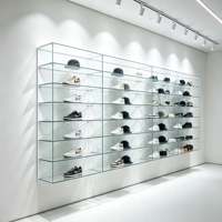 Vitrine murale en verre personnalisée et polyvalente avec éclairage LED, niveaux réglables, design écologique, pour présentation de produits en magasin