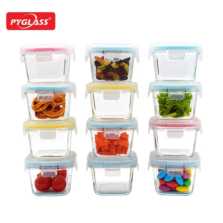 गर्म बेच ग्लास बच्चे खाद्य भंडारण जार के साथ 12 मिनी बच्चों के दोपहर के भोजन के बॉक्स सेट BPA-FREE lids