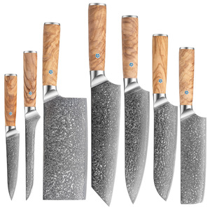 Ferramentas de cozinha profissional 7Pcs Olive Wood Handle Damasco Aço Santoku <span class=keywords><strong>Utility</strong></span> Boning Chef <span class=keywords><strong>Knife</strong></span> Kitchen <span class=keywords><strong>Knife</strong></span> <span class=keywords><strong>Set</strong></span>