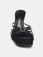Sandales à talons hauts noires à fines brides, bout ouvert, ajourées, à talon fin, style mule, doublure en cuir, collection Printemps ZA MNG 2026