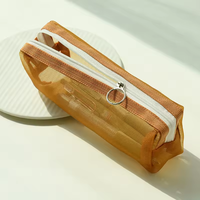 Étui à crayons en maille légère, pochette transparente à fermeture éclair, organisateur de papeterie portable pour étudiants