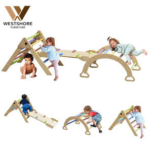 สนามเด็กเล่นในร่มสีสันสดใสบันไดไม้สามเหลี่ยมสำหรับปีนเขา - Product Image 1