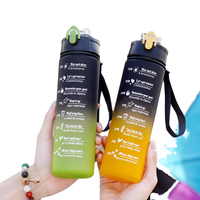 Bouteille de sport personnalisable avec logo, 1L (32oz), en PC, écologique, résistante à l'ébullition, unisexe, anti-fuite, sans BPA, avec marqueur de temps et paille, pour la gym et les voyages