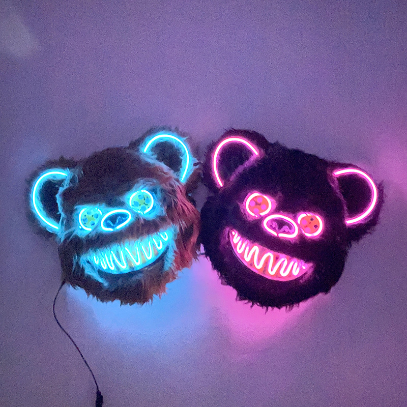 Halloween Hot Products Manufacturer Wholesale Horror Scary Cute Bear EL Luminous Mask