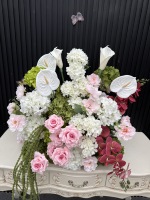 Composition florale de mariage rose et blanche très populaire, chemin de fleurs artificielles en soie pour allée de mariage et décoration d'entrée