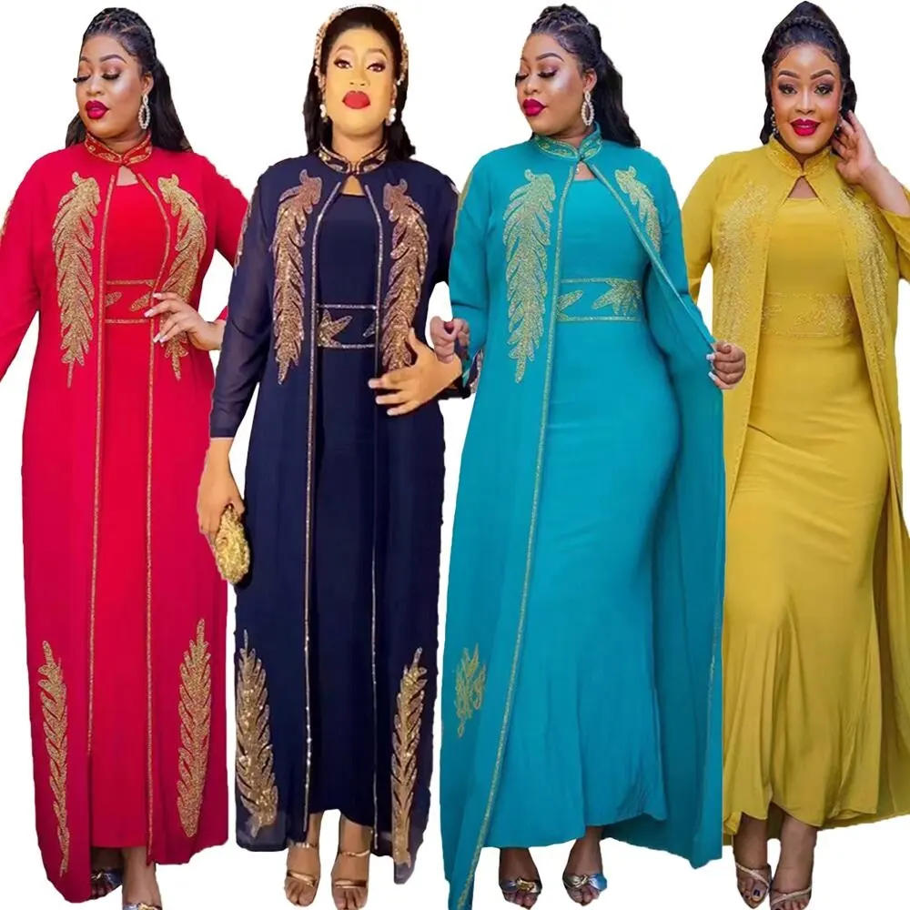 New Design White African Evening Dresses Luxury rhinestones African Fabric Dress two-piece dress Luxury Abaya